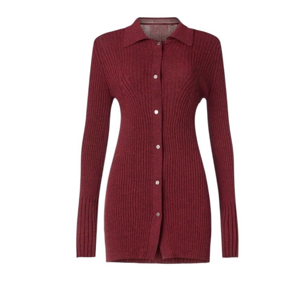 Simon Miller Palo Knit Top Deep Red Button Front Collared Cardigan Sweater XS - Picture 5 of 12